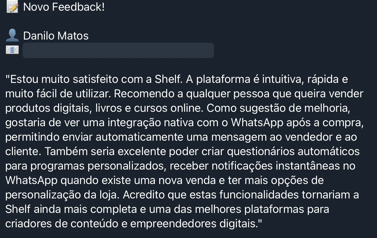 Feedback do Danilo Matos sobre a Shelf